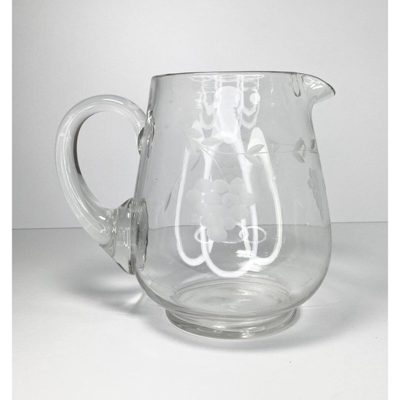 Vintage 1960’s Etched Grape Handled Juice/Water Pitcher, 7 1/4” 64oz - Picture 1 of 5